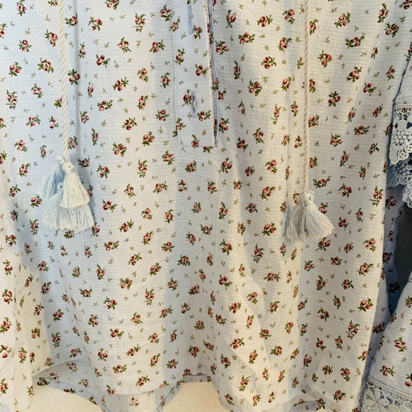 Rochelle Behrens The Shirt Blue Ditsy Floral Small Tiered Sleeve Boho Prairie - Picture 6 of 15